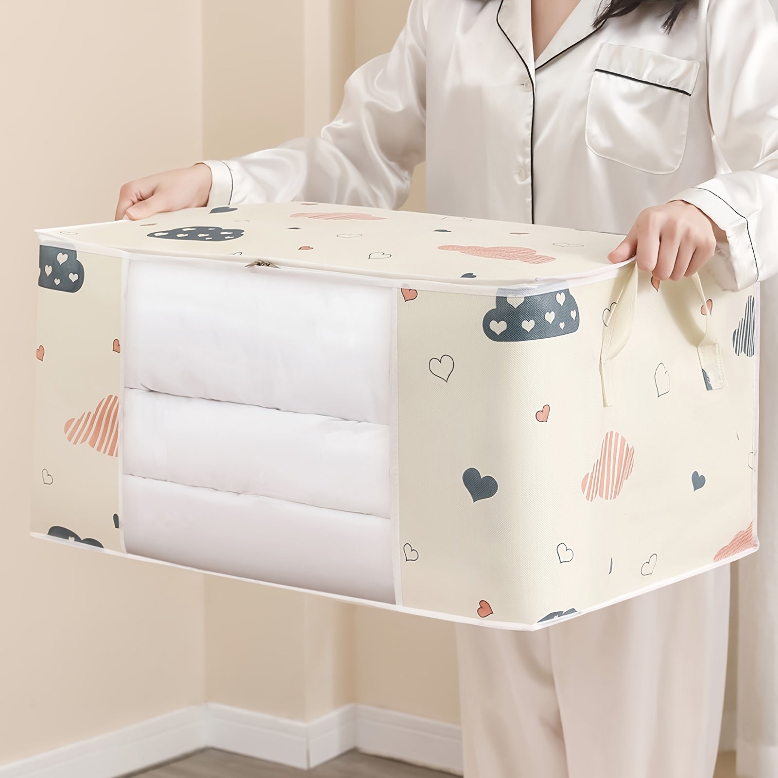 [Large Storage Bag] Large Capacity Clothes Storage Bag | Reinforced Handle, Thick Fabric, Suitable for Quilts, Blankets, Bedding, Foldable with Sturdy Zipper, Transparent Window