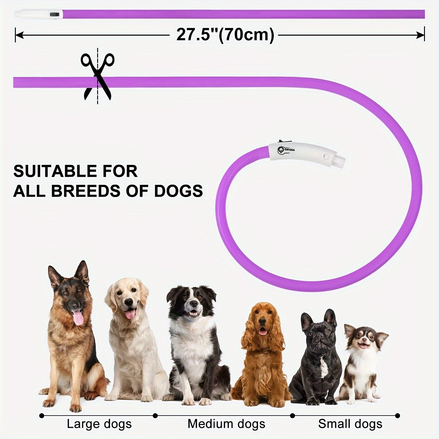 Joytale LED Pet Collar, USB Rechargeable Glowing Lighted Up, Adjustable Safety for Dogs & Cats, Silicone Material, 3 Light Modes, Ideal for Halloween & Christmas Gifts