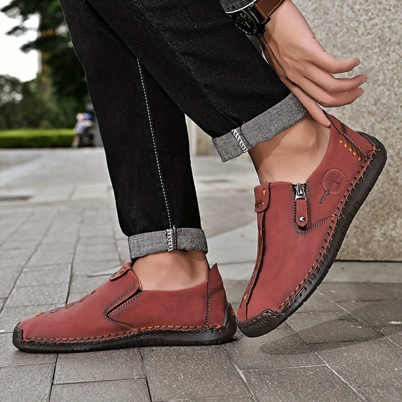 [Vintage Loafers] Handmade Vintage Loafers | Men's Synthetic Shoes with Zipper Closure, Round Toe & Rubber Sole, Brown & Black Design for Casual & Formal Wear, Formal Footwear, Durable Footwear