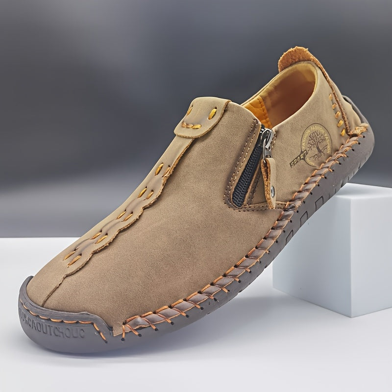 [Vintage Loafers] Handmade Vintage Loafers | Men's Synthetic Shoes with Zipper Closure, Round Toe & Rubber Sole, Brown & Black Design for Casual & Formal Wear, Formal Footwear, Durable Footwear