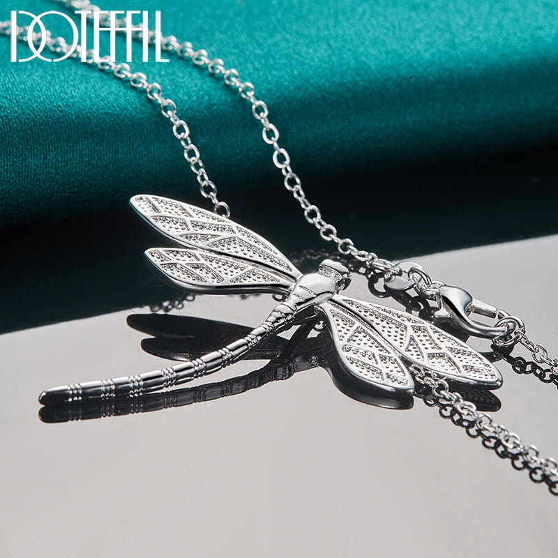 DOTEFFIL 925 Sterling Silver 40-75cm Chain Big Dragonfly Pendant Necklace For Women Wedding Engagement Party Fashion Jewelry