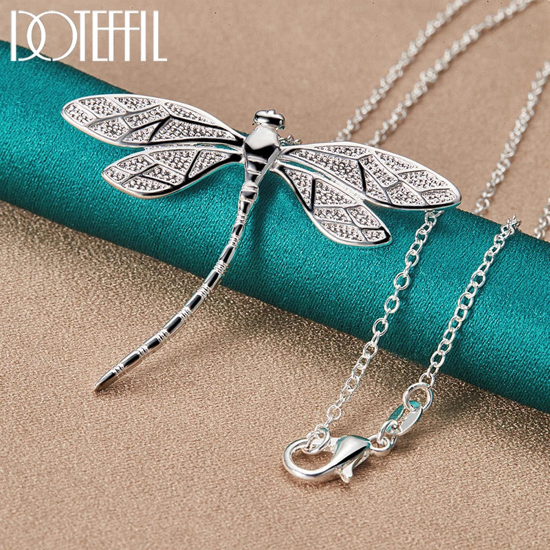 DOTEFFIL 925 Sterling Silver 40-75cm Chain Big Dragonfly Pendant Necklace For Women Wedding Engagement Party Fashion Jewelry
