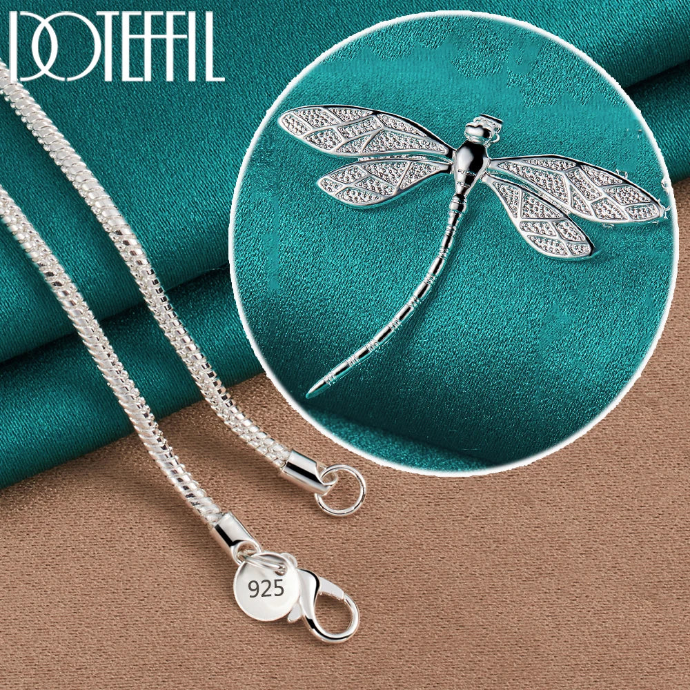 DOTEFFIL 925 Sterling Silver 40-75cm Chain Big Dragonfly Pendant Necklace For Women Wedding Engagement Party Fashion Jewelry