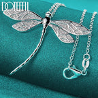 DOTEFFIL 925 Sterling Silver 40-75cm Chain Big Dragonfly Pendant Necklace For Women Wedding Engagement Party Fashion Jewelry