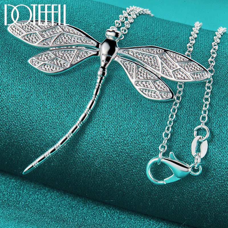 DOTEFFIL 925 Sterling Silver 40-75cm Chain Big Dragonfly Pendant Necklace For Women Wedding Engagement Party Fashion Jewelry