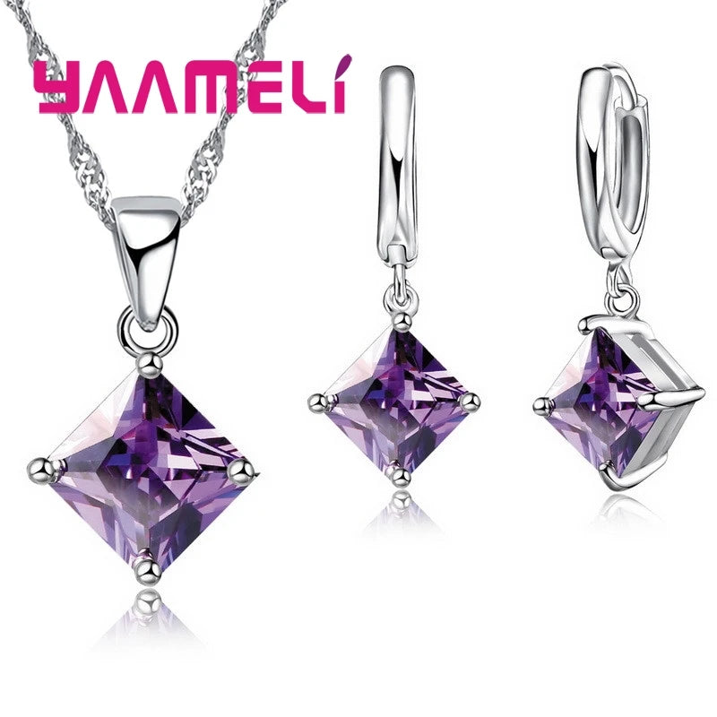 Women Pendants Necklace Simple Geometry Square Earrings Crystal