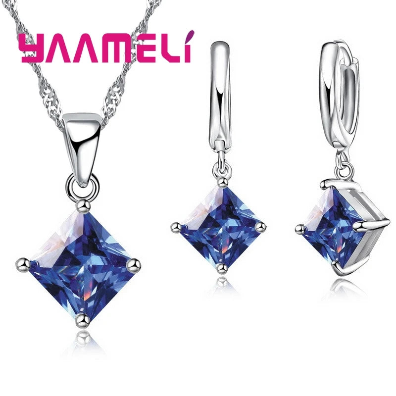 Women Pendants Necklace Simple Geometry Square Earrings Crystal