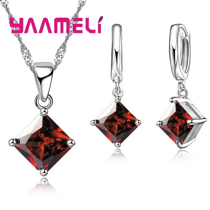 Women Pendants Necklace Simple Geometry Square Earrings Crystal