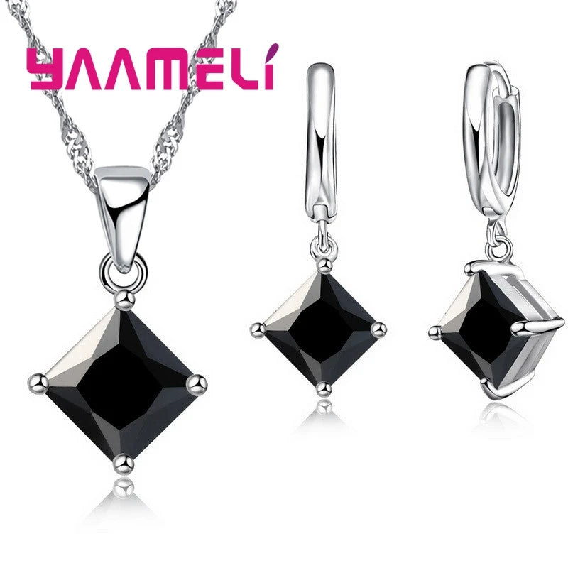 Women Pendants Necklace Simple Geometry Square Earrings Crystal