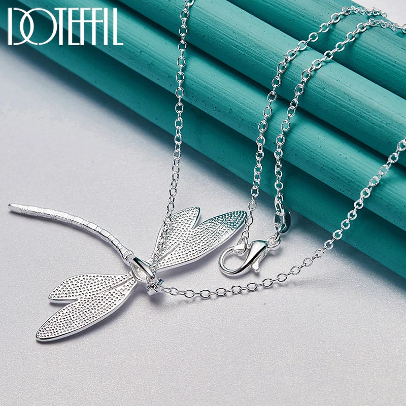 DOTEFFIL 925 Sterling Silver 40-75cm Chain Big Dragonfly Pendant Necklace For Women Wedding Engagement Party Fashion Jewelry
