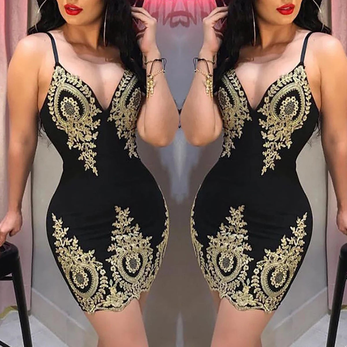 Women's party halter dress Sleeveless slim-fit mini dress with low neck and halter back