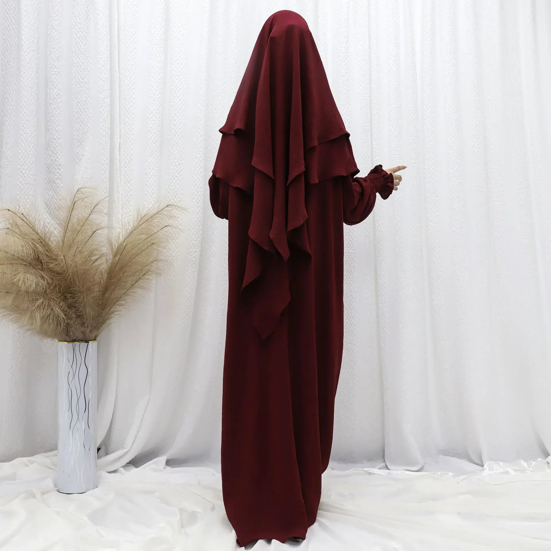 Women’s Ramadan Modest Abaya – Long Kaftan Dress with Headscarf, Islamic Jalabiya