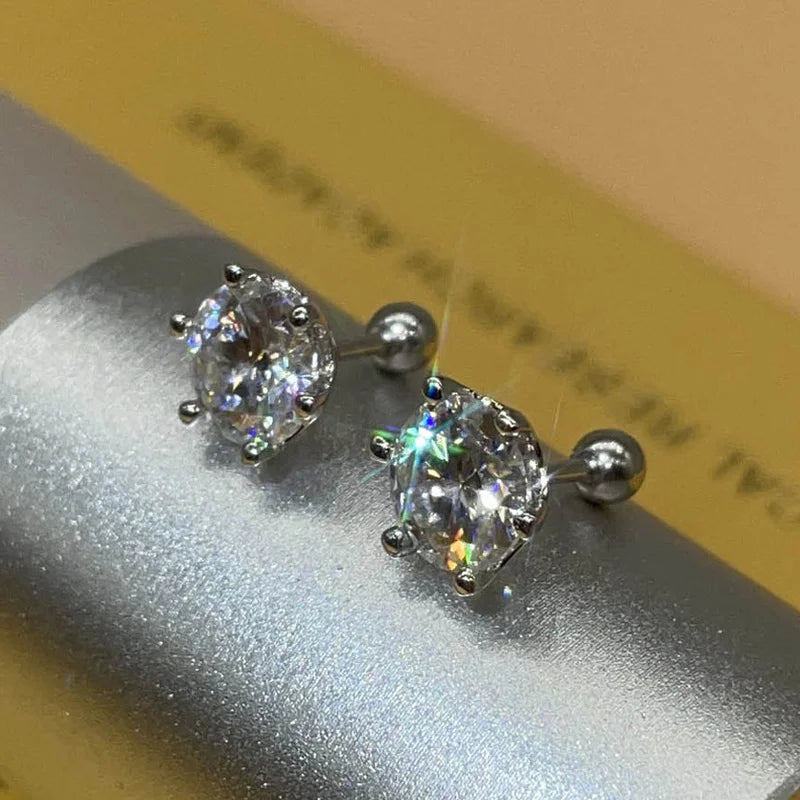 Women's Moissanite Screw Stud Earrings D Color 925 Sterling Silver 6 Prong Diamond Wedding Fine Jewelry