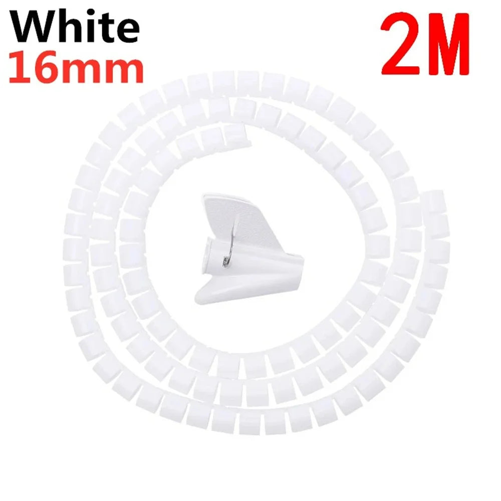 2M Universal Flexible Spiral Wire Protector Data Cable Organizer Computer Cord Protective Tube Clip Desktop Tidy Management Tool