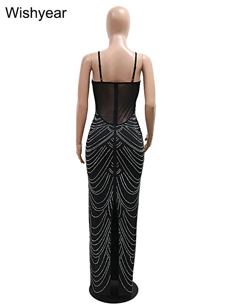 Luxury Sparkly Crystal Rhinestone Pearl Celebrities Gown Brown Dress
