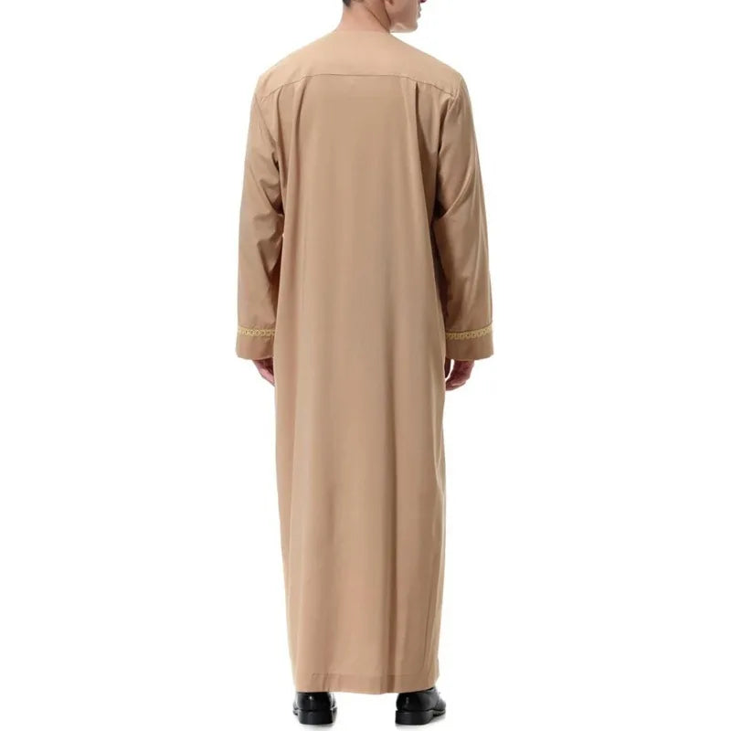 Men’s Islamic Robe – Casual Long Sleeve Tunic, Solid Color, Round Neck
