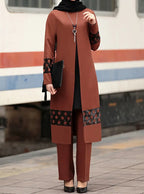 Women’s Islamic Ramadan & Eid 2-Piece Set – Lace-Up Corset Top with Wide-Leg Pants, Solid Color Kaftan