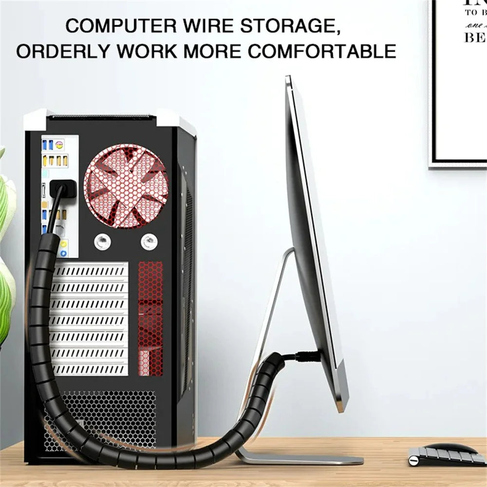 2M Universal Flexible Spiral Wire Protector Data Cable Organizer Computer Cord Protective Tube Clip Desktop Tidy Management Tool