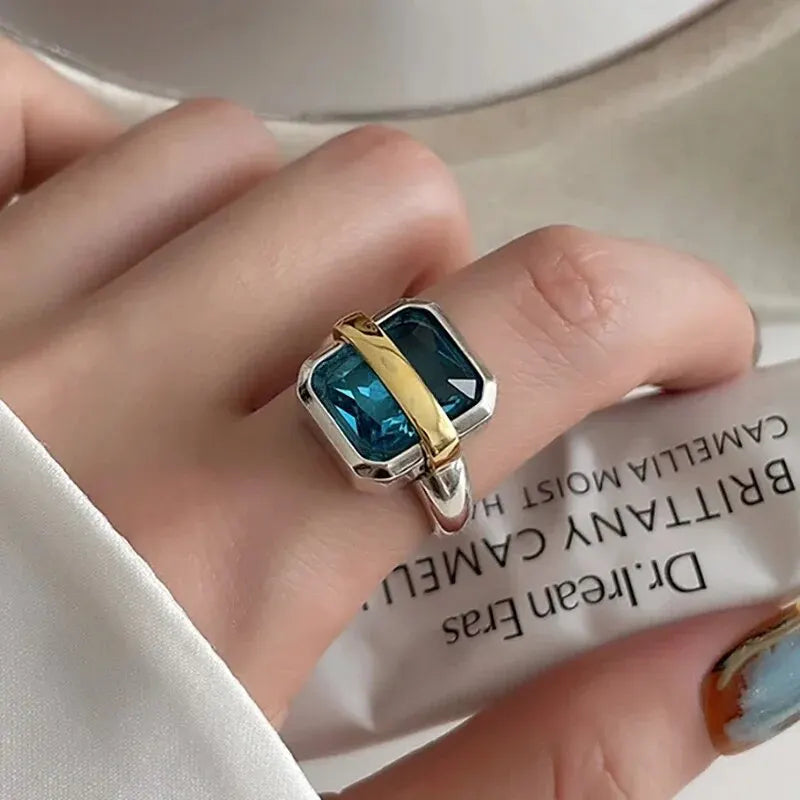 Adjustable Opening Ring for Girls Women,Fashion Ring Popular Jewelry Blue Silver-color for Party Dress Nice Birthday Gift