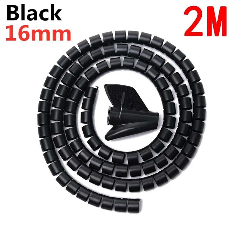 2M Universal Flexible Spiral Wire Protector Data Cable Organizer Computer Cord Protective Tube Clip Desktop Tidy Management Tool
