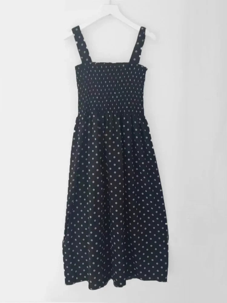 robe femme Summer Polka Dot Womens Dresses Elegant Square Neck Sleeveless Chiffon Long Dress Super Discount vestidos para mujer