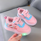 Girls LED Light Up Shoes – Hook & Loop Casual Sneakers with Print Design, Comfortable PU Insole & Rubber Sole (Ages 4–6 Years)