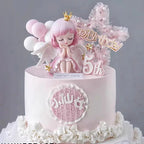 Princess Cake Toppers Ballet Dance Girl Happy Birthday Party Decoration Angel Wing for One Year Old Baby Shower Party Cake Decor