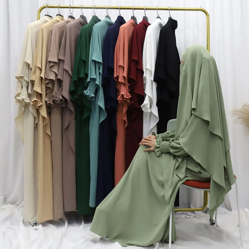 Women’s Ramadan Modest Abaya – Long Kaftan Dress with Headscarf, Islamic Jalabiya