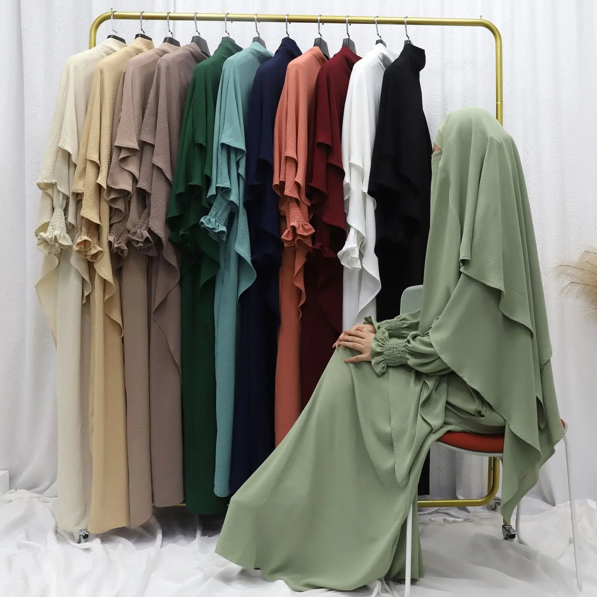 Women’s Ramadan Modest Abaya – Long Kaftan Dress with Headscarf, Islamic Jalabiya