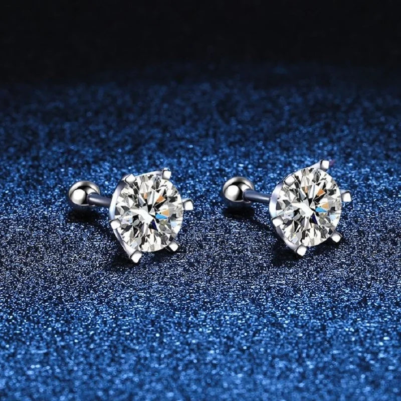 Women's Moissanite Screw Stud Earrings D Color 925 Sterling Silver 6 Prong Diamond Wedding Fine Jewelry