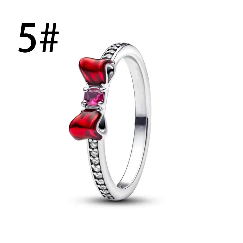 Pink Bow Set Original 925 Sterling Silver Colorful Zircon Ring Earrings Bracelet Necklace Original DIY Women's Jewelry Gift