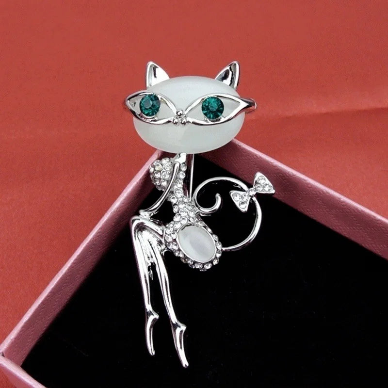 Opal Super Cute Kitten Cat Eye Stone Brooch Crystal Collar Creativity Dress Fashionable Style Sexy Wedding Accessories