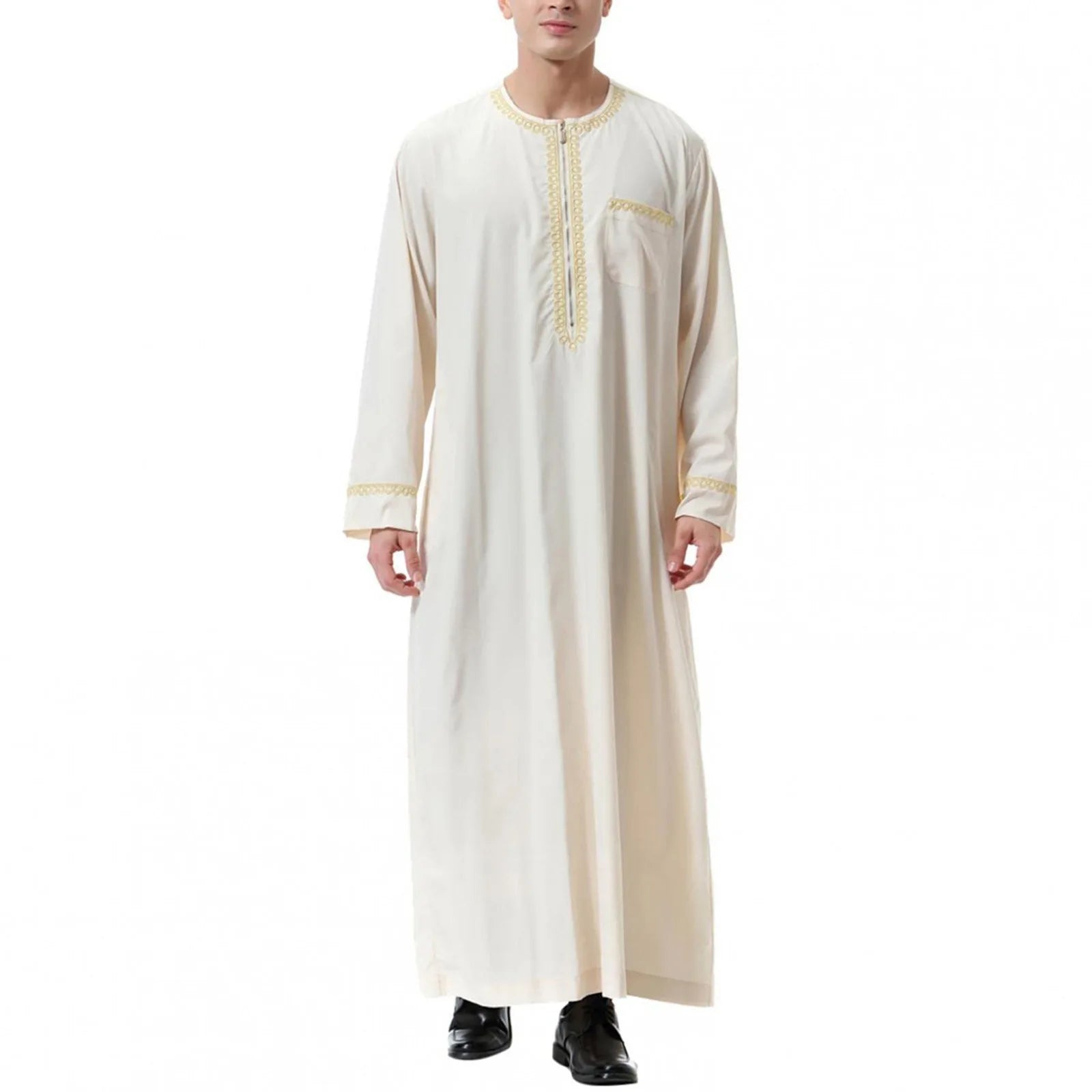 Men’s Islamic Robe – Casual Long Sleeve Tunic, Solid Color, Round Neck