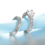 Elegant Wedding Engagement Couple Rings Set 925 Sterling Silver Color Anniversary Accessory With Full Shiny Cubiz Zircon Stone