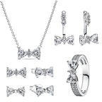 Pink Bow Set Original 925 Sterling Silver Colorful Zircon Ring Earrings Bracelet Necklace Original DIY Women's Jewelry Gift