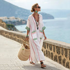 Summer Women’s Casual V-Neck Dress – Short Sleeve Geometric Print Loose Pullover with Pockets