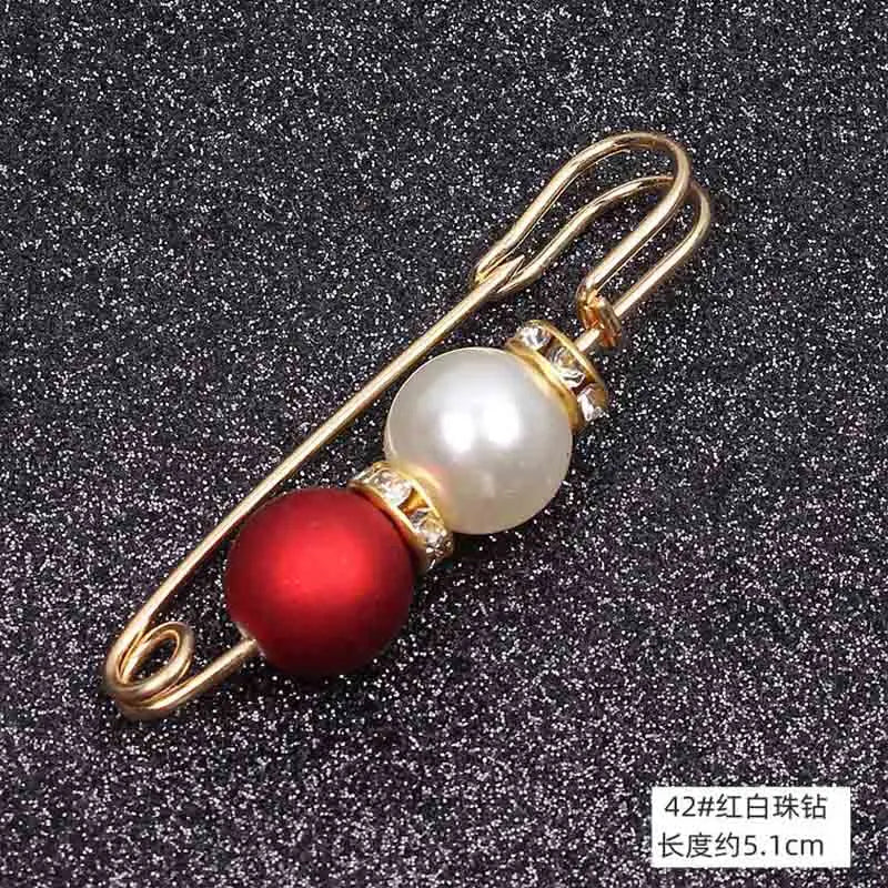 Double Pearl Pin Brooch For Women Clothing Dress Fixed Safety Pin Woman Brooch Accessories Pants Decoration Pearl Jewelry Clip