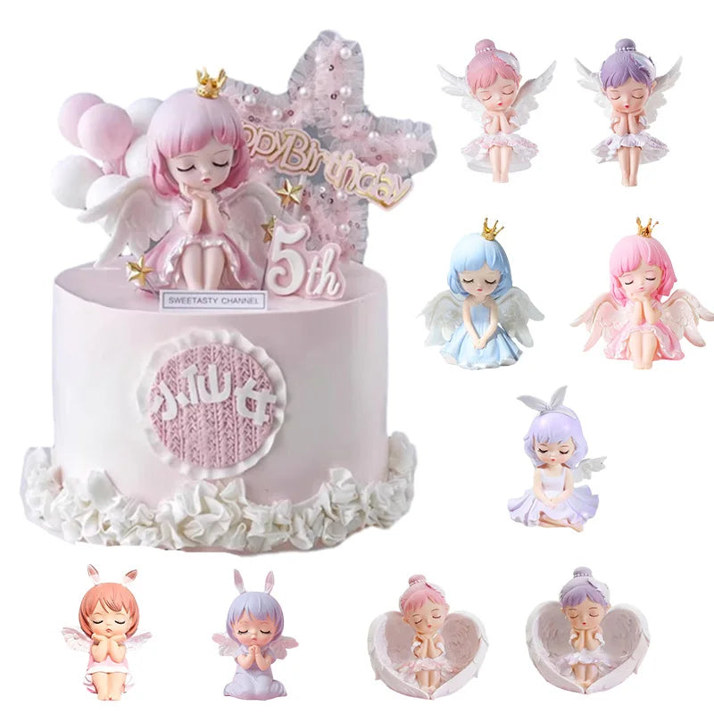 Princess Cake Toppers Ballet Dance Girl Happy Birthday Party Decoration Angel Wing for One Year Old Baby Shower Party Cake Decor