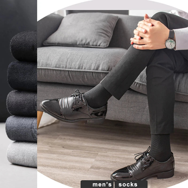 10 Pairs/Lot Men's Business Casual Socks 2025 New Compression Autumn Long Black Man Dress Sock Gift Plus Size 38-44