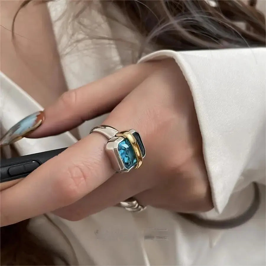 Adjustable Opening Ring for Girls Women,Fashion Ring Popular Jewelry Blue Silver-color for Party Dress Nice Birthday Gift