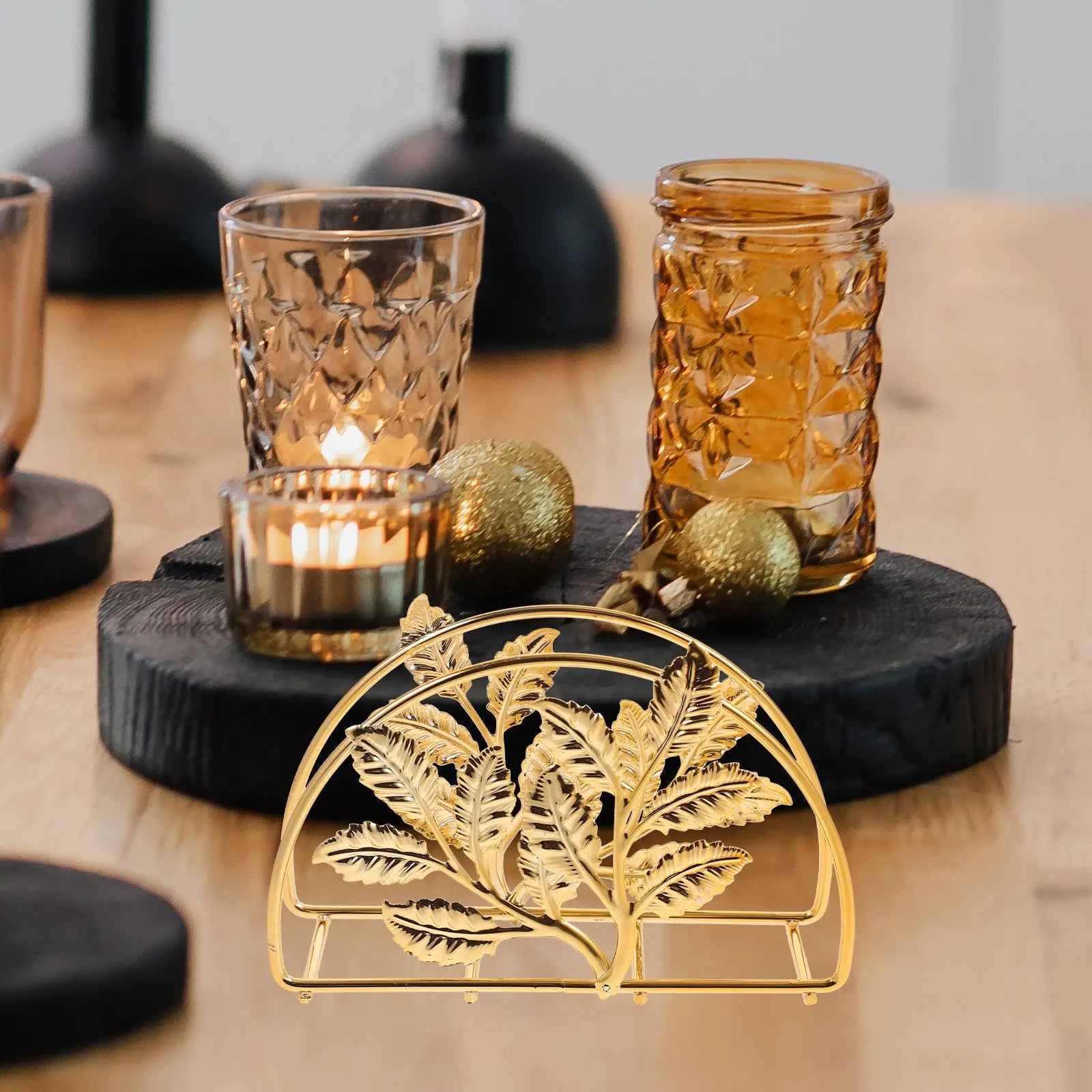 Gold Desktop Organizer – Tissue & Document Holder for Home, Hotel & Café