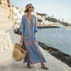 Summer Women’s Casual V-Neck Dress – Short Sleeve Geometric Print Loose Pullover with Pockets