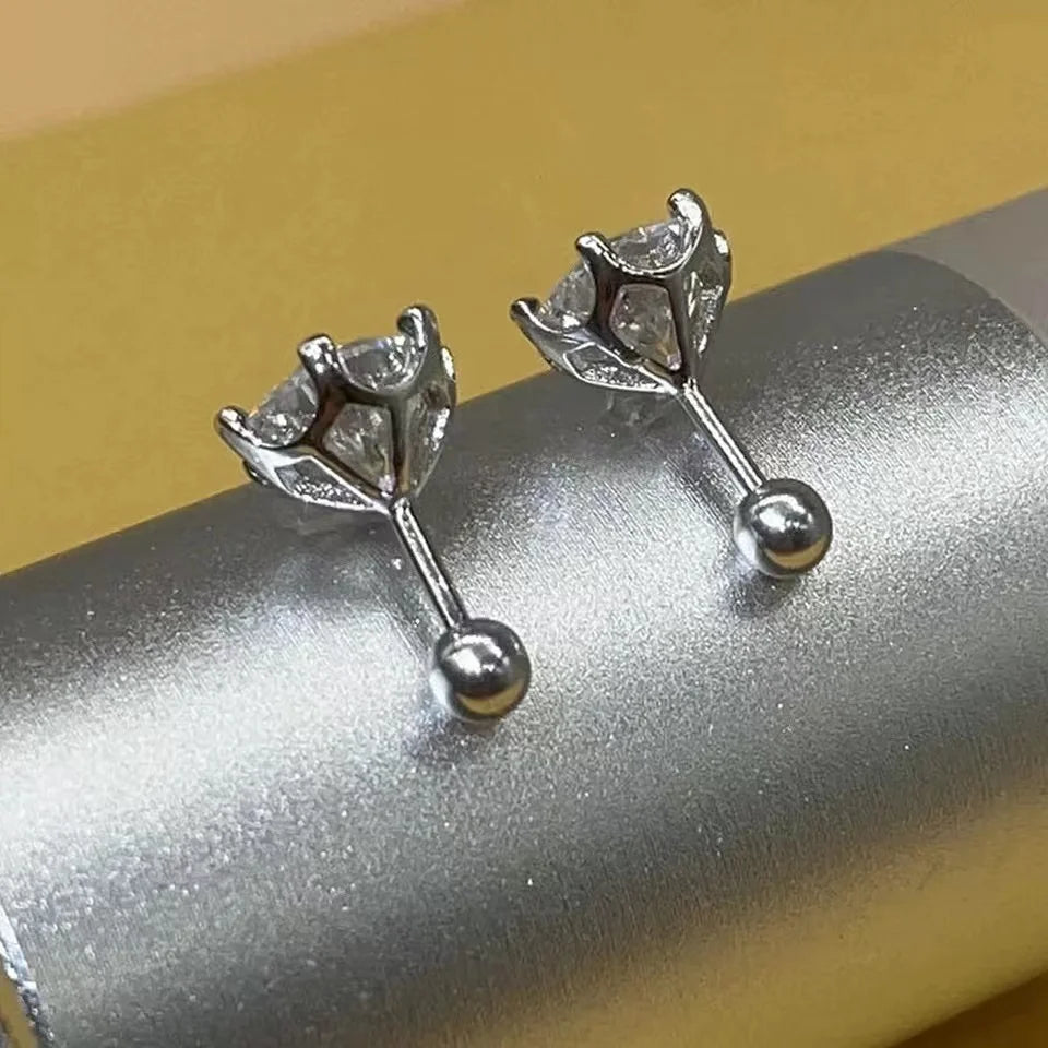 Women's Moissanite Screw Stud Earrings D Color 925 Sterling Silver 6 Prong Diamond Wedding Fine Jewelry