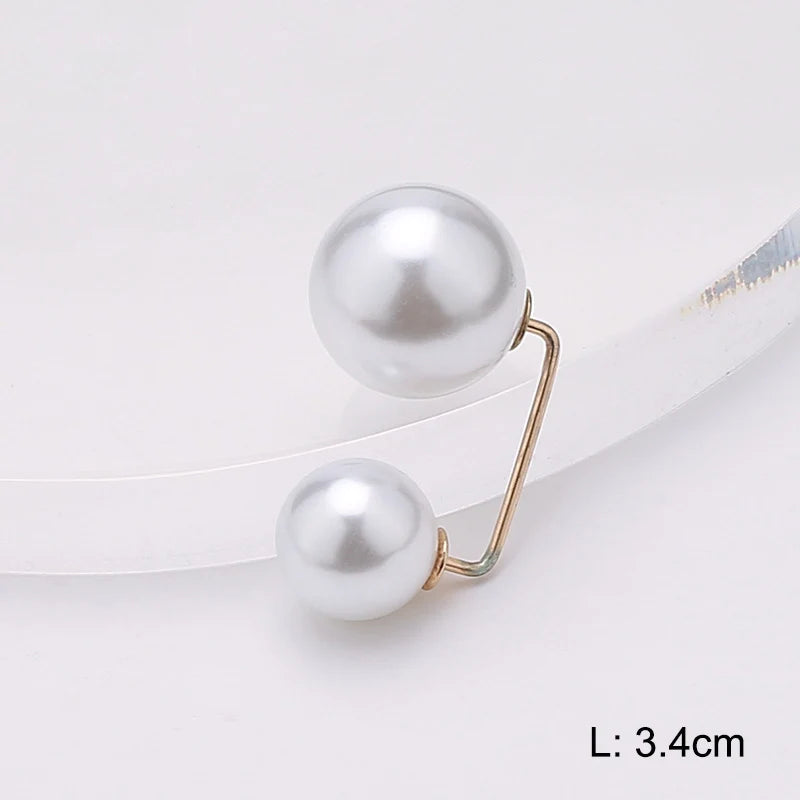 Double Pearl Pin Brooch For Women Clothing Dress Fixed Safety Pin Woman Brooch Accessories Pants Decoration Pearl Jewelry Clip