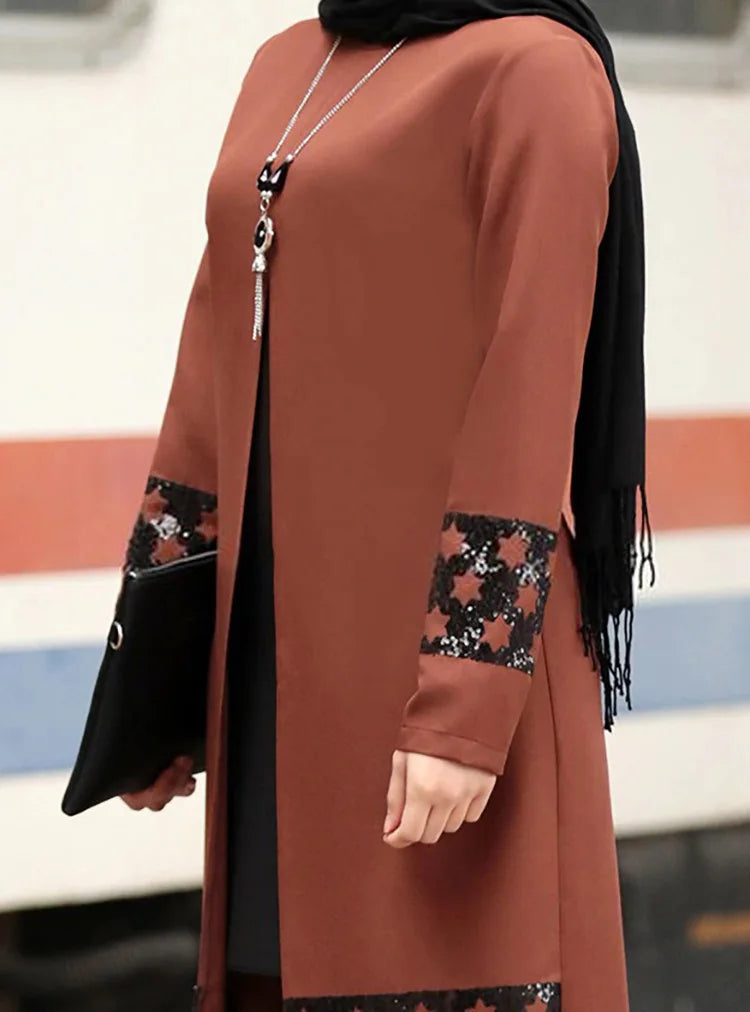 Women’s Islamic Ramadan & Eid 2-Piece Set – Lace-Up Corset Top with Wide-Leg Pants, Solid Color Kaftan