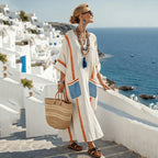 Summer Women’s Casual V-Neck Dress – Short Sleeve Geometric Print Loose Pullover with Pockets