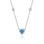 925 Sterling Silver Chain Unique and Stunning Women's Blue Love Heart Zircon Pendant Neck with Trendy Design Jewelry