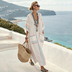 Summer Women’s Casual V-Neck Dress – Short Sleeve Geometric Print Loose Pullover with Pockets