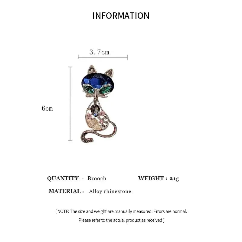 Rhinestone Crystal Cat Pendant Brooch Women's Gold Color Animal Pin Fashion Accessories Lapel Pins Collar Buttons Party Dress