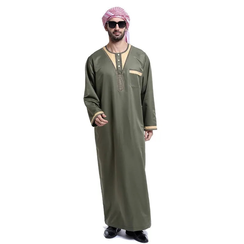 Men’s Arabic Kaftan Robe – Islamic Ethnic Long Sleeve Festival & Ramadan Wear